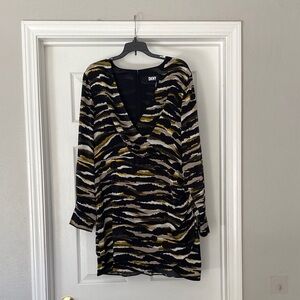 DKNY Women's Black and Gold Long Sleeve Dress